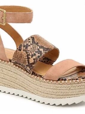 Crown vintage Peach and Snake-Print Espadrille Wedges